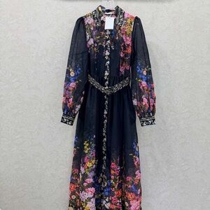 Zimmermann Black Floral Midi Dress Button Front | Boho Romantic